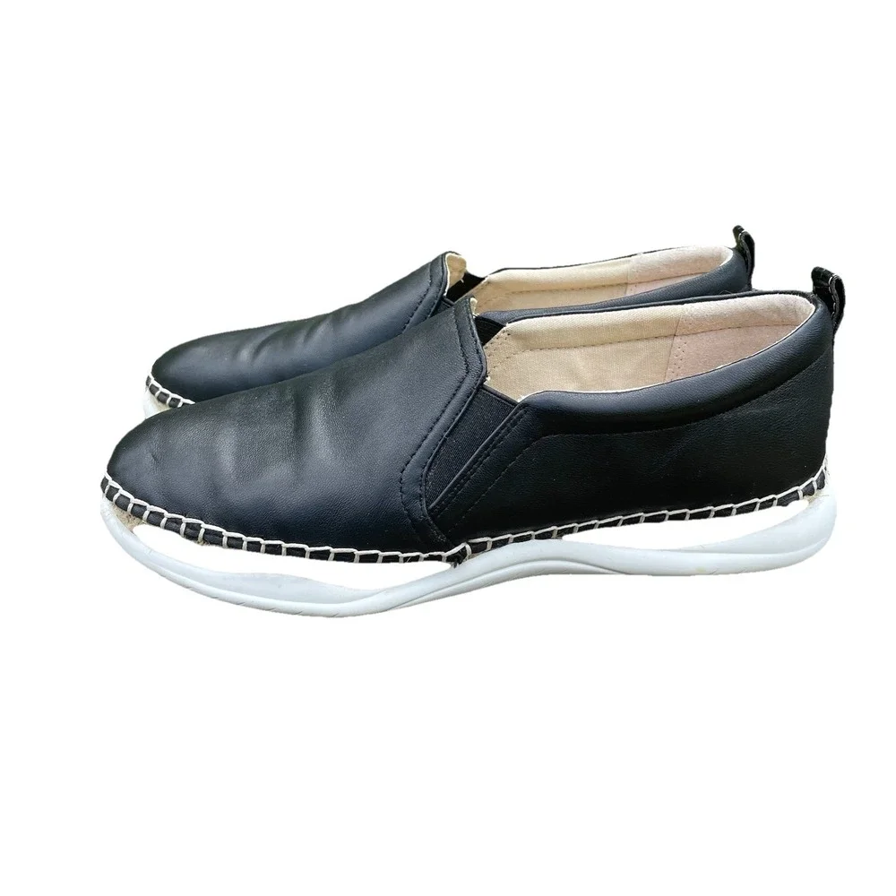 Sam Edelman Kassie Black Leather espadrille Flat Sneaker Logo Hardware Size 8‎ M